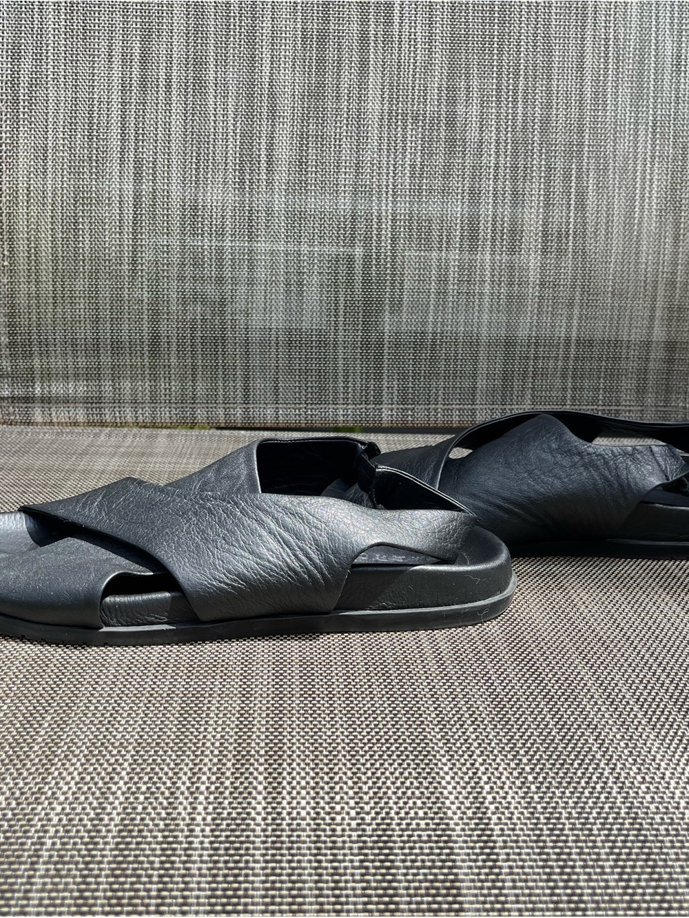 Marcella NYC Heidi Black Leather Cross-Band Slingback Sandals - Picture 7 of 11